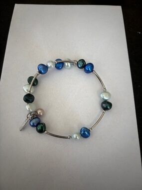 Vantel Pearls Blue and GreenFreshwater Pearls Bracelet Easy On Open